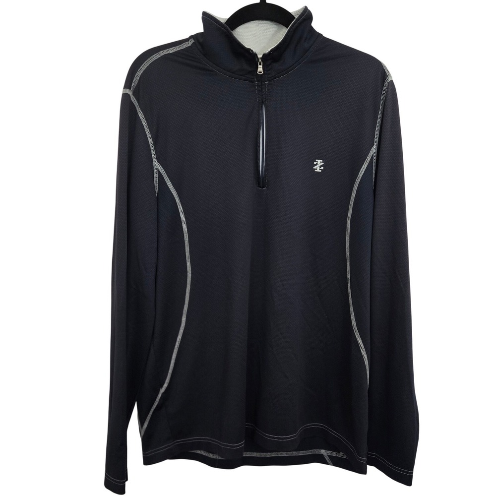 Izod Golf Pullover Mens Large Navy Blue 1/4 Zip Performance Stretch Small Flaw